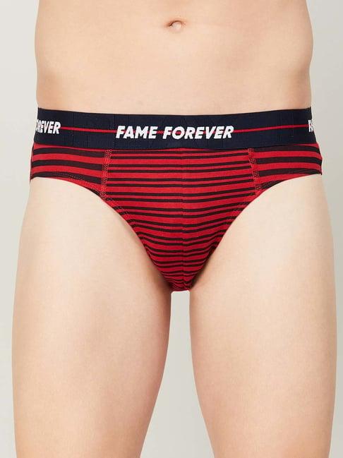 fame forever by lifestyle red & black cotton regular fit striped briefs