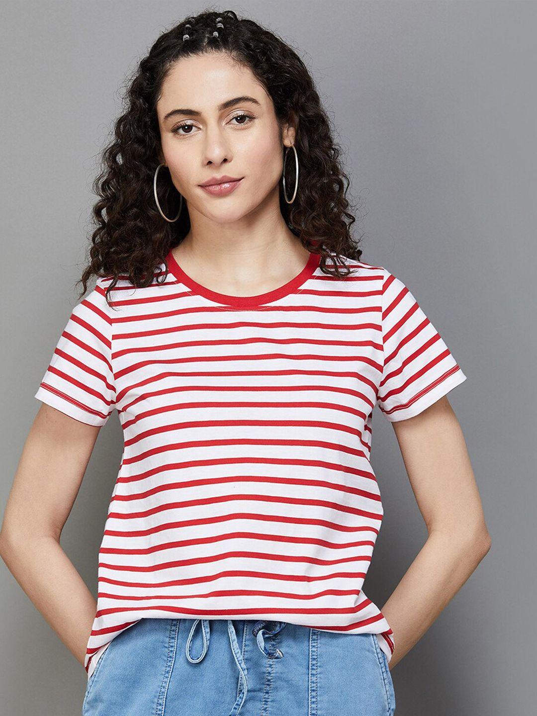 fame forever by lifestyle red & bright gray striped cotton top