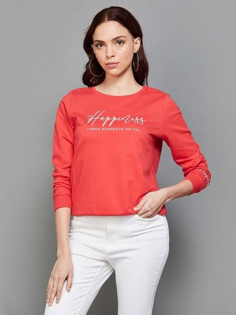 fame forever by lifestyle red cotton printed sweatshirt