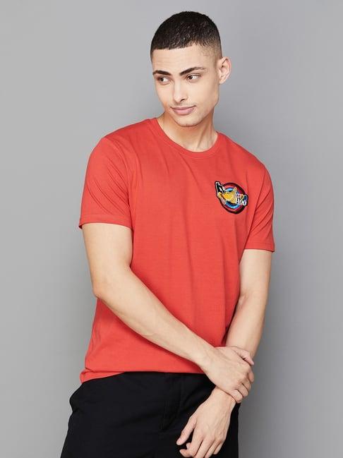 fame forever by lifestyle red cotton regular fit printed t-shirt