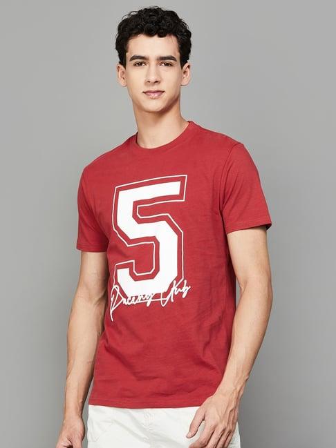 fame forever by lifestyle red cotton regular fit printed t-shirt