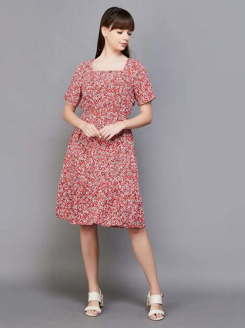 fame forever by lifestyle red floral print a-line dress