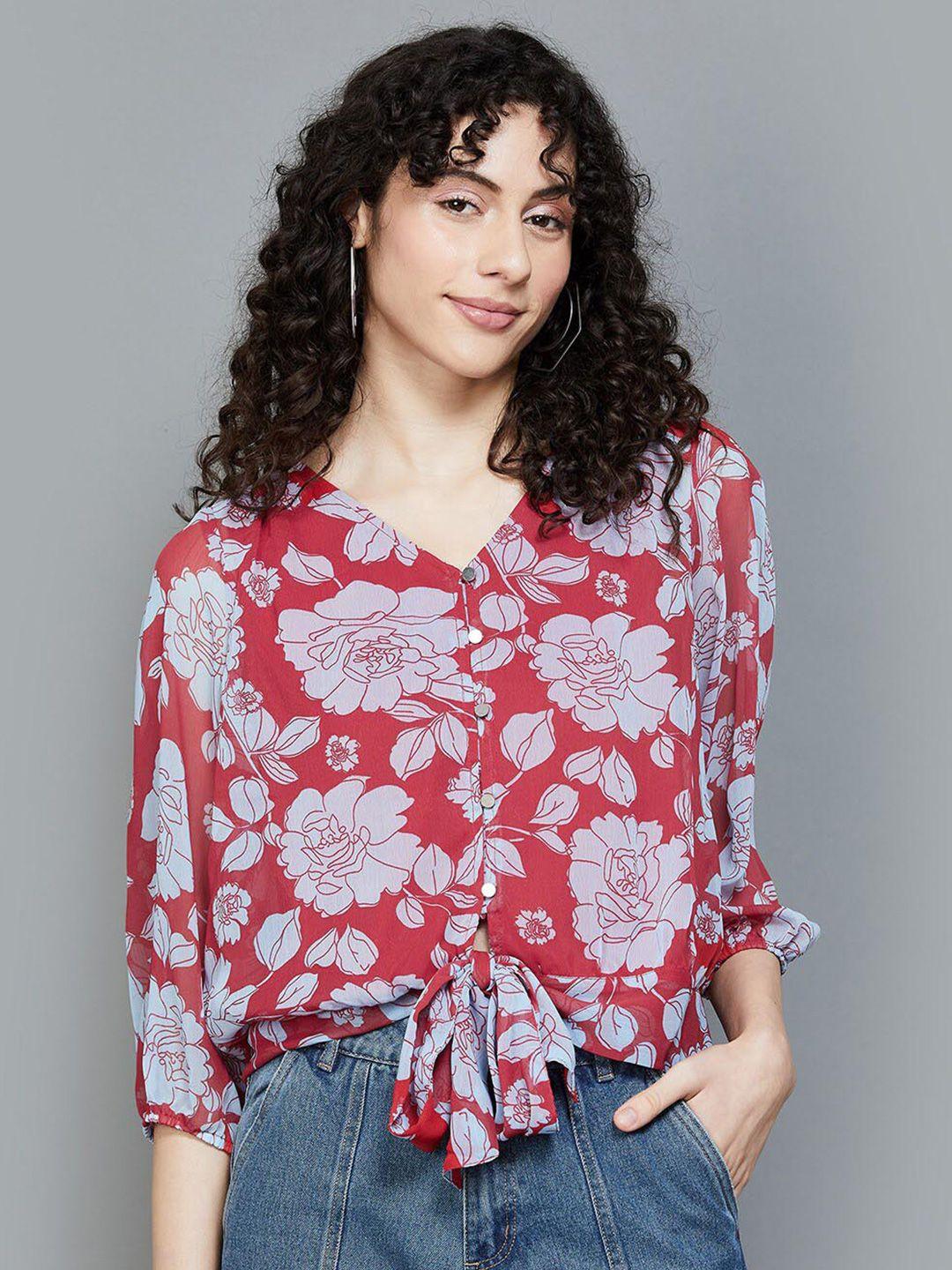 fame forever by lifestyle red floral print shirt style top