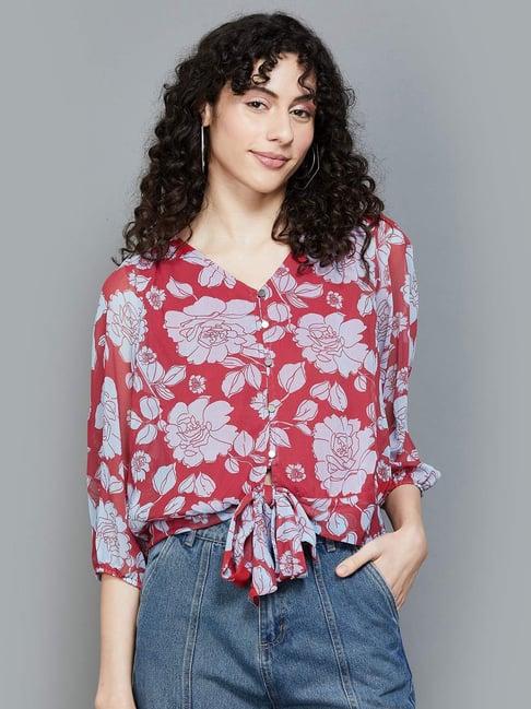 fame forever by lifestyle red floral print top