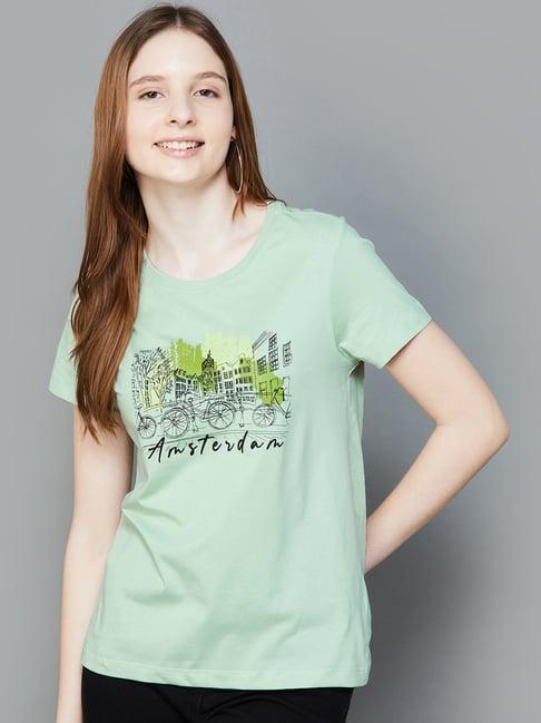 fame forever by lifestyle sage green cotton printed t-shirt