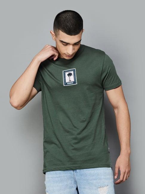 fame forever by lifestyle sage green regular fit crew t-shirt