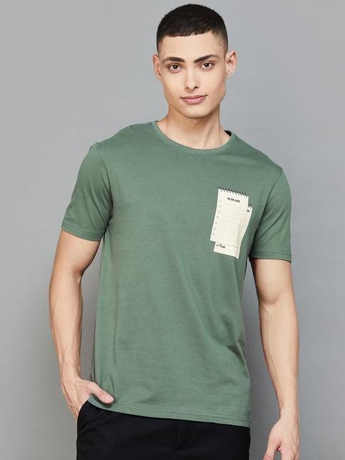 fame forever by lifestyle sage green regular fit graphic print crew t-shirt