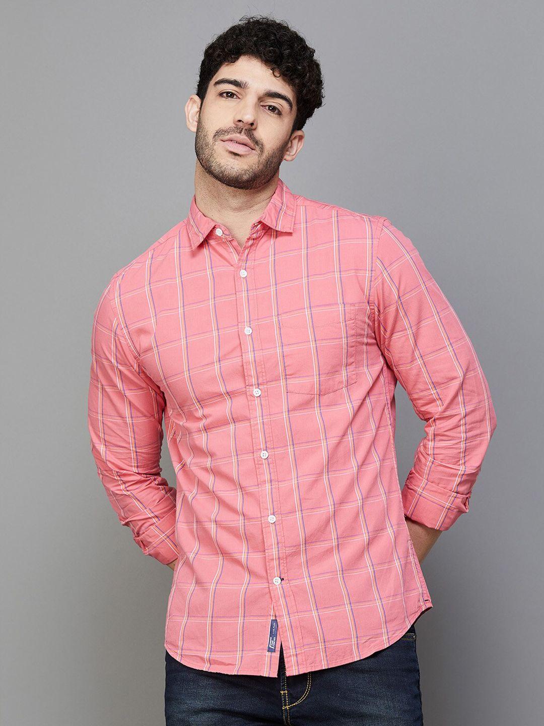 fame forever by lifestyle slim fit windowpane checked casual cotton shirt