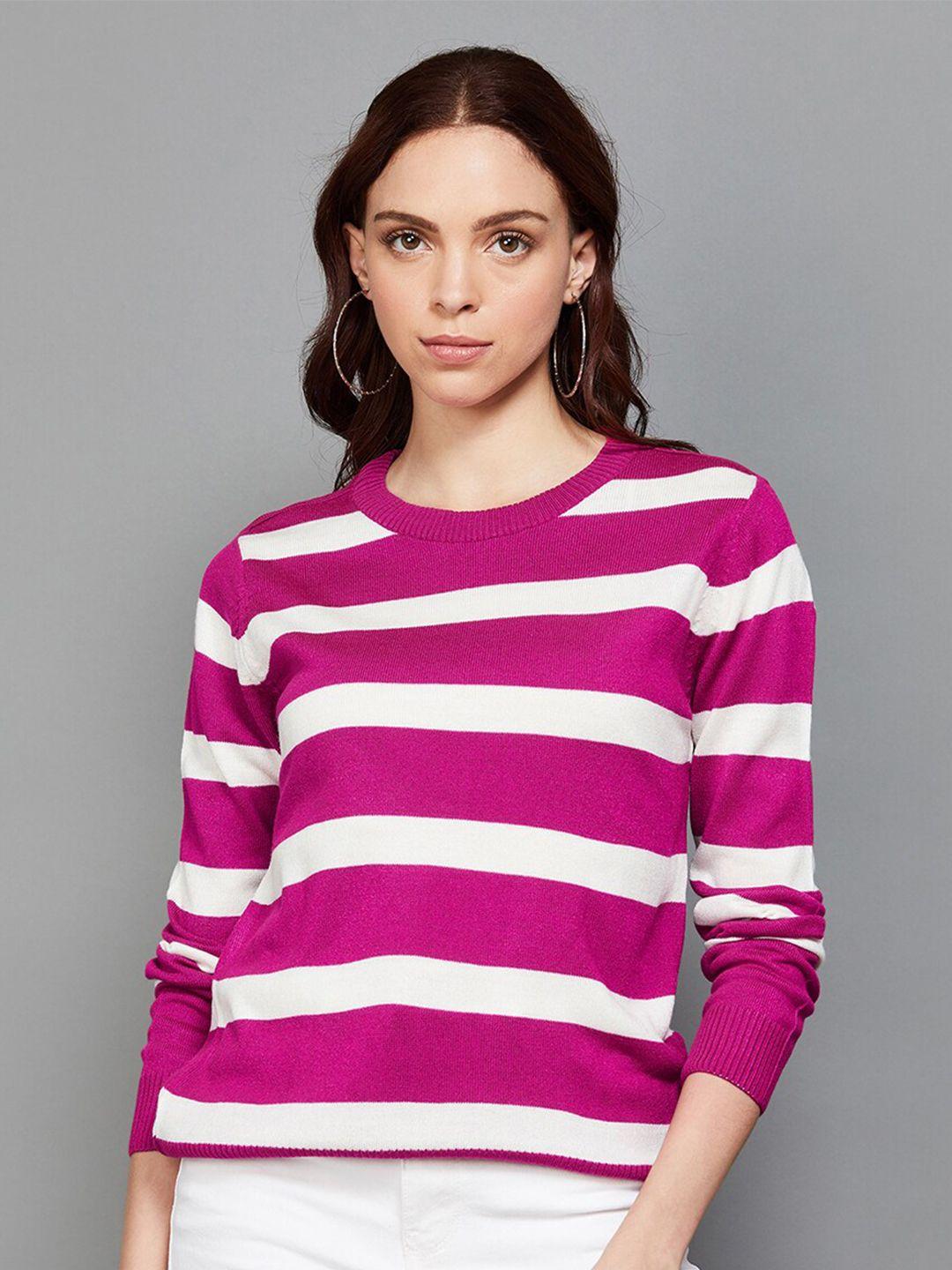 fame forever by lifestyle striped round neck pullover