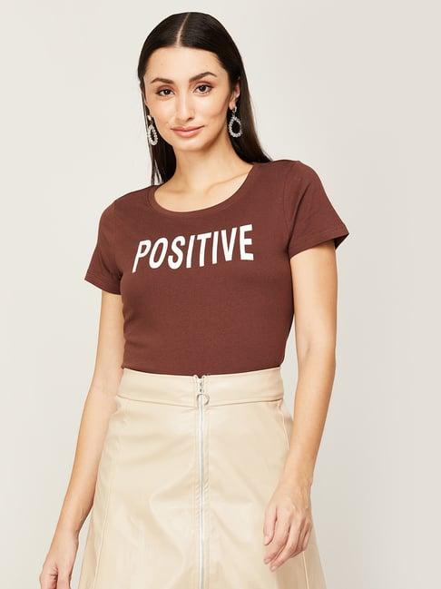 fame forever by lifestyle tan cotton printed top