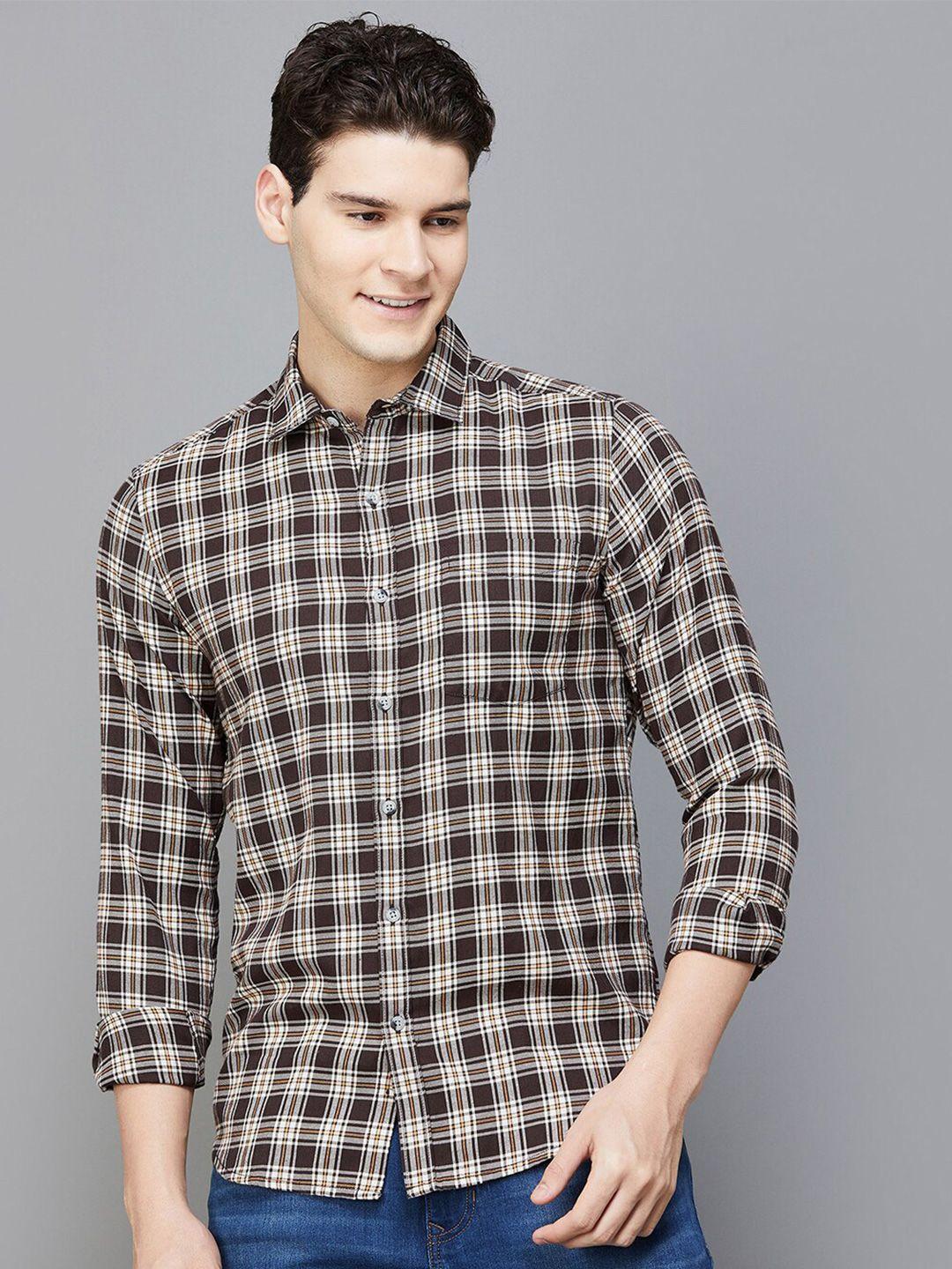 fame forever by lifestyle tartan checked slim fit opaque cotton casual shirt