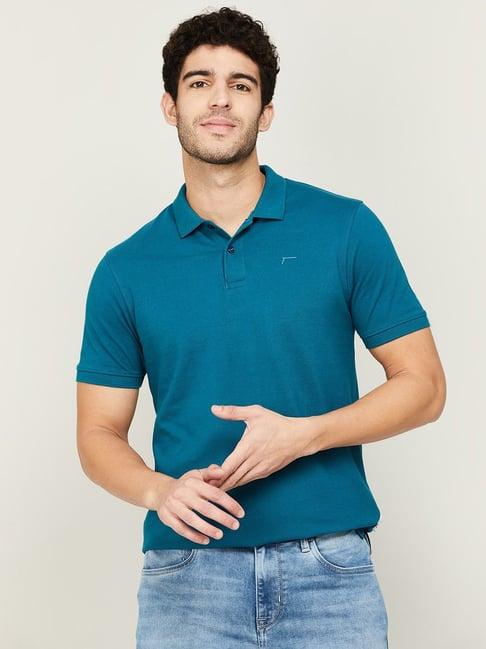 fame forever by lifestyle teal regular fit polo t-shirts