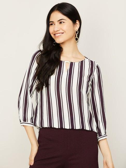 fame forever by lifestyle white & purple striped top