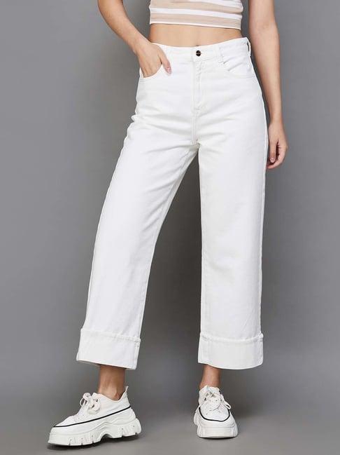 fame forever by lifestyle white cotton mid rise jeans