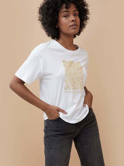 fame forever by lifestyle white cotton printed t-shirt