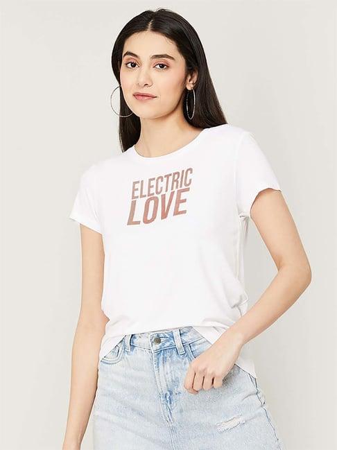 fame forever by lifestyle white cotton printed top