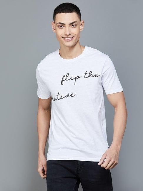 fame forever by lifestyle white cotton regular fit printed t-shirt