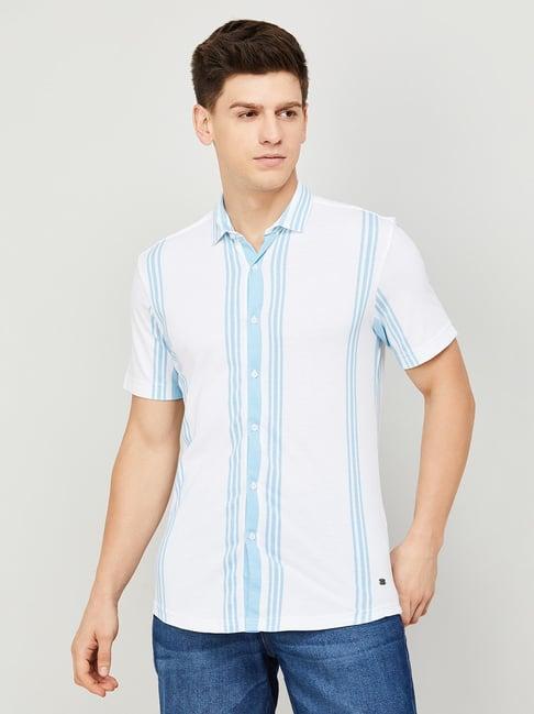 fame forever by lifestyle white cotton regular fit striped shirt