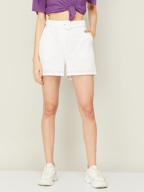 fame forever by lifestyle white cotton self pattern shorts