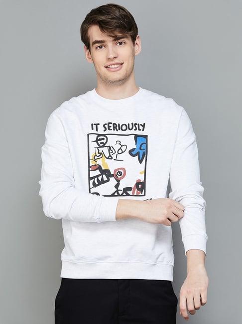 fame forever by lifestyle white mel cotton regular fit printed sweatshirt