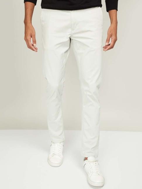 fame forever by lifestyle white slim tapered fit trousers