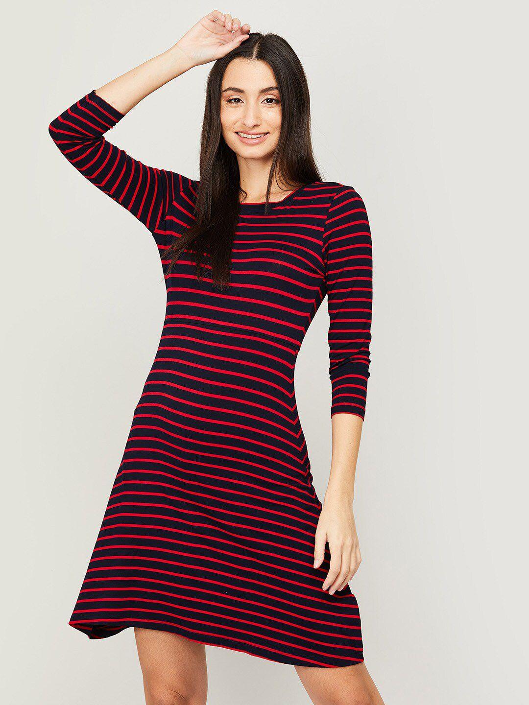 fame forever by lifestyle women black & red striped fit & flare dress