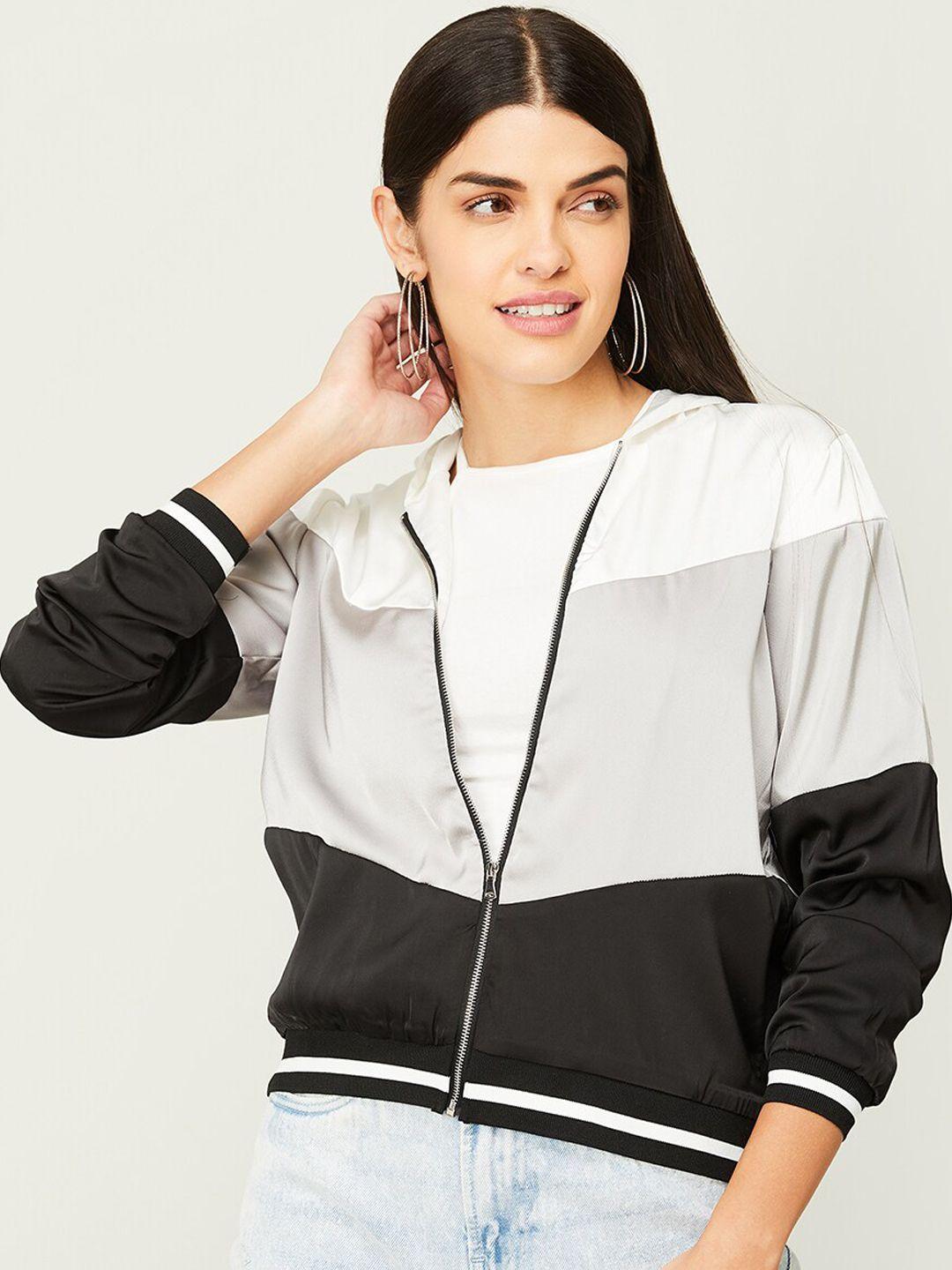 fame forever by lifestyle women black colourblocked lightweight crop bomber jacket