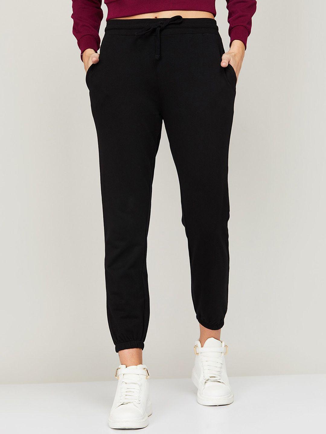 fame forever by lifestyle women black pure cotton high-rise joggers trousers