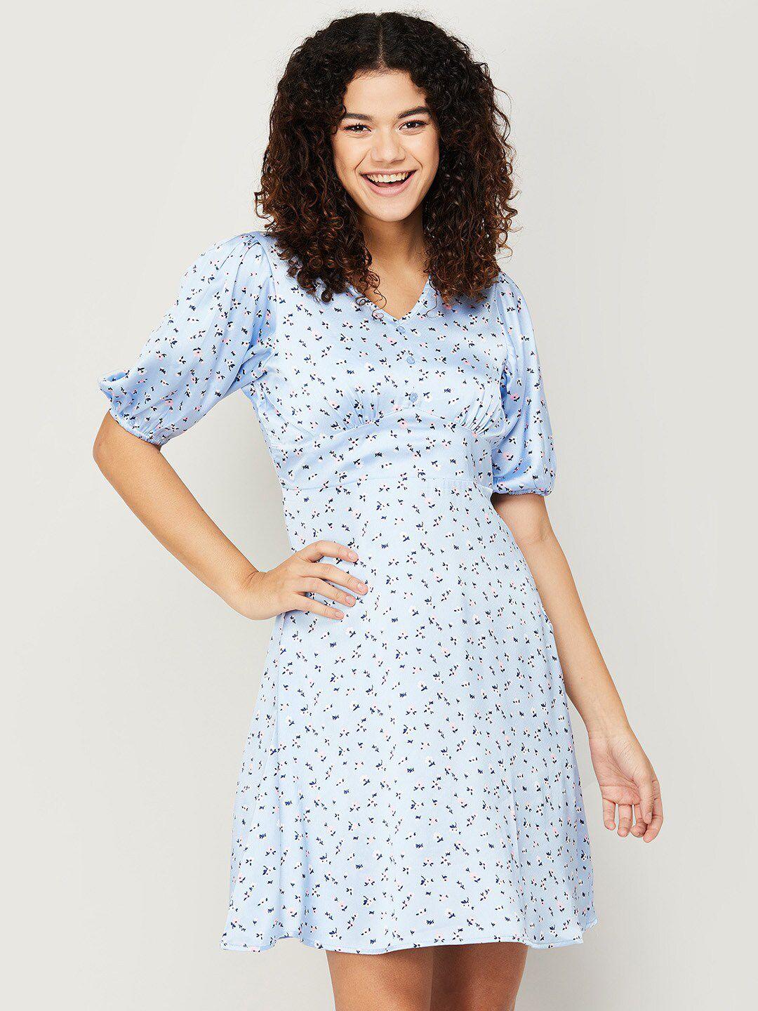 fame forever by lifestyle women blue floral polyester a-line dress