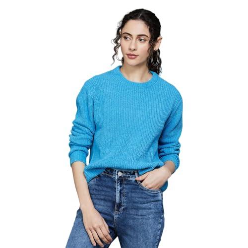 fame forever by lifestyle women blue polyester regular fit solid sweaters blue_m