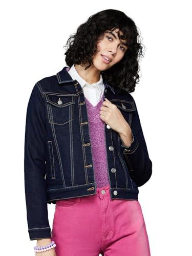 fame forever by lifestyle women dark blue cotton regular fit solid jacket_s
