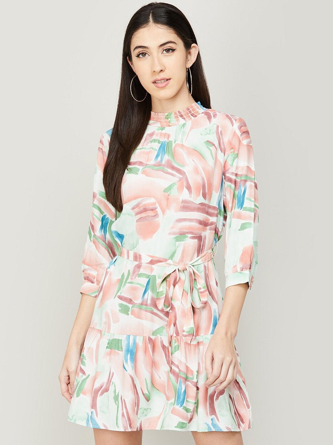 fame forever by lifestyle women green & peach-coloured floral dress