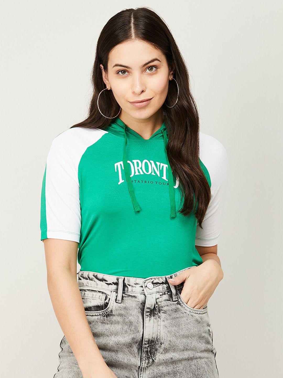 fame forever by lifestyle women green & white typography print top