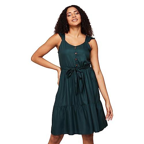 fame forever by lifestyle women green viscose rayon regular fit solid dress_xs