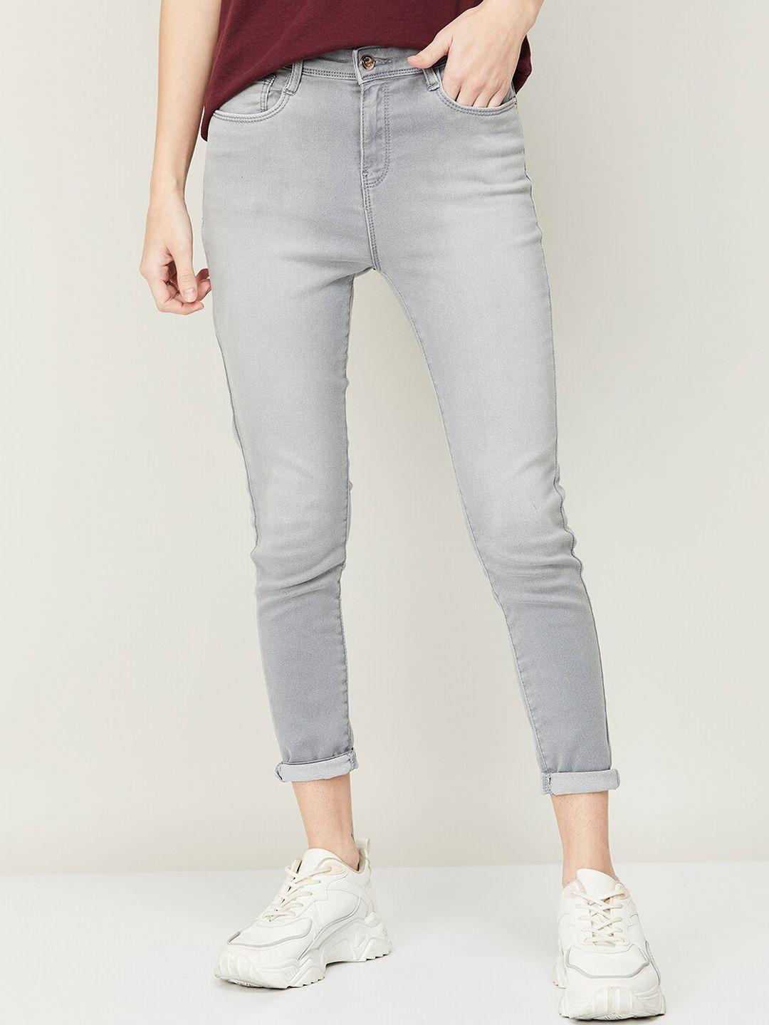 fame forever by lifestyle women grey skinny fit high-rise light fade cotton jeans