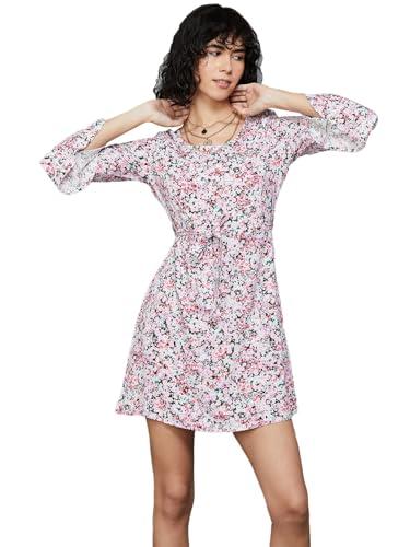 fame forever by lifestyle women pink viscose rayon regular fit printed dress_xs