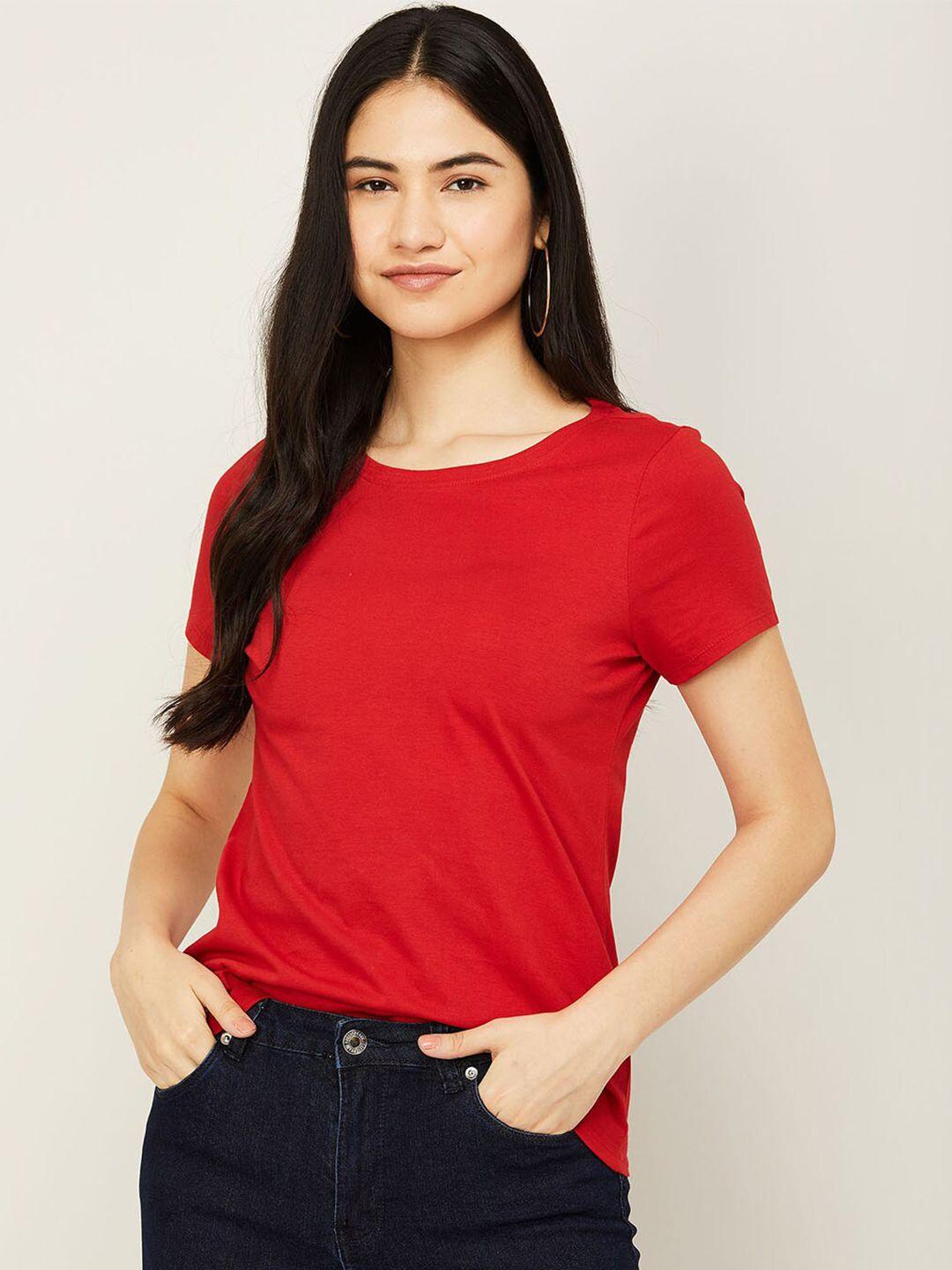 fame forever by lifestyle women red pure cotton t-shirt