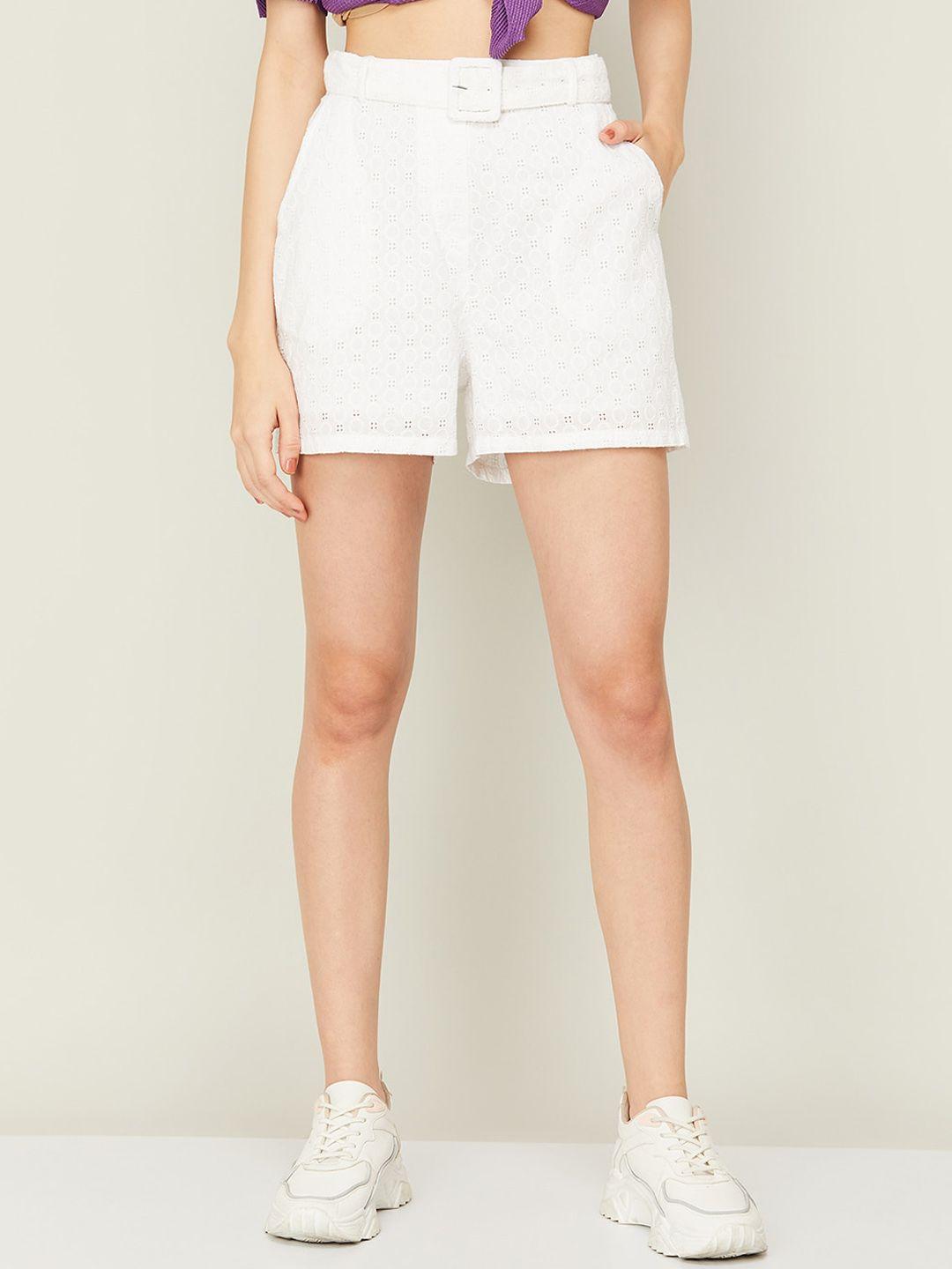 fame forever by lifestyle women schiffli self design mid-rise shorts with belt