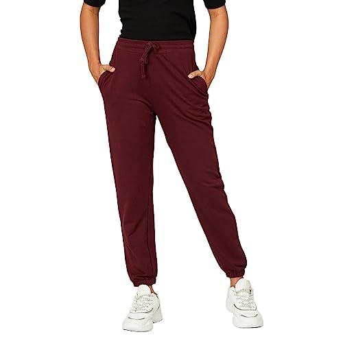 fame forever by lifestyle women wine cotton regular fit solid pants_28