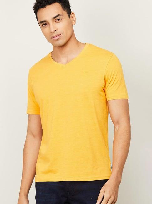 fame forever by lifestyle yellow cotton regular fit t-shirt