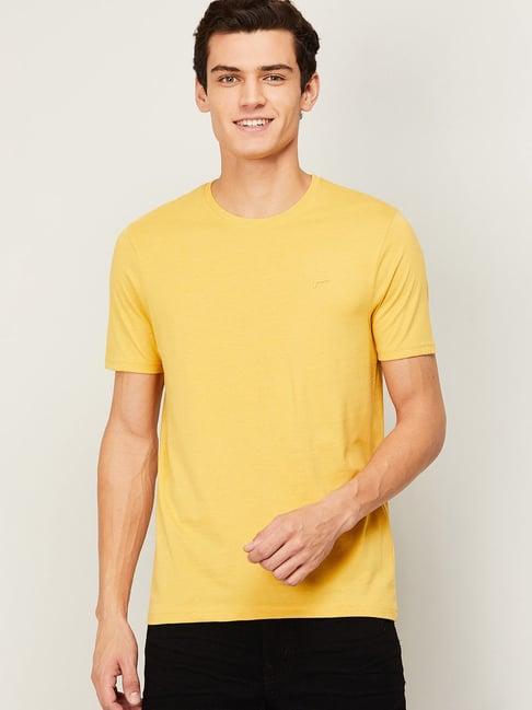 fame forever by lifestyle yellow cotton regular fit t-shirt