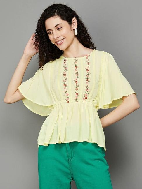 fame forever by lifestyle yellow embroidered top