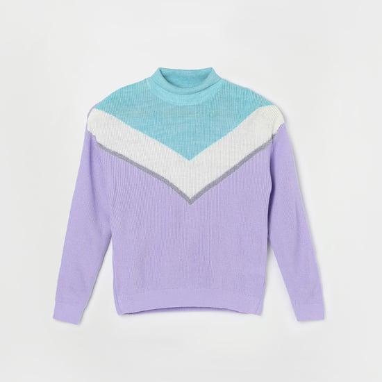 fame forever girls colourblocked full sleeves sweater