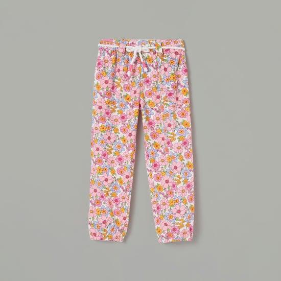 fame forever girls floral printed tie-up joggers
