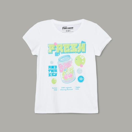 fame forever girls graphic printed regular fit t-shirt