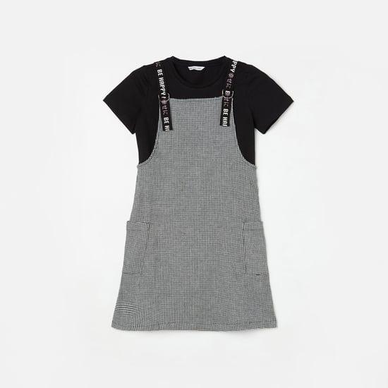 fame forever girls micro- checked pinafore dress with solid t-shirt