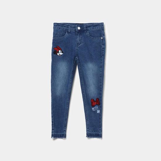 fame forever girls minnie mouse applique slim fit jeans