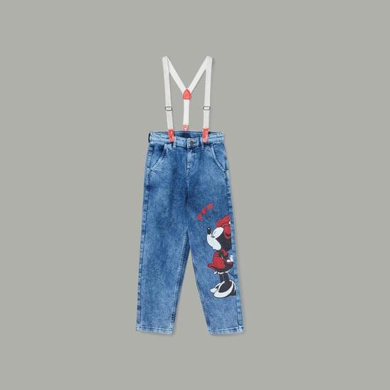 fame forever girls minnie mouse printed regular fit jeans with suspenders