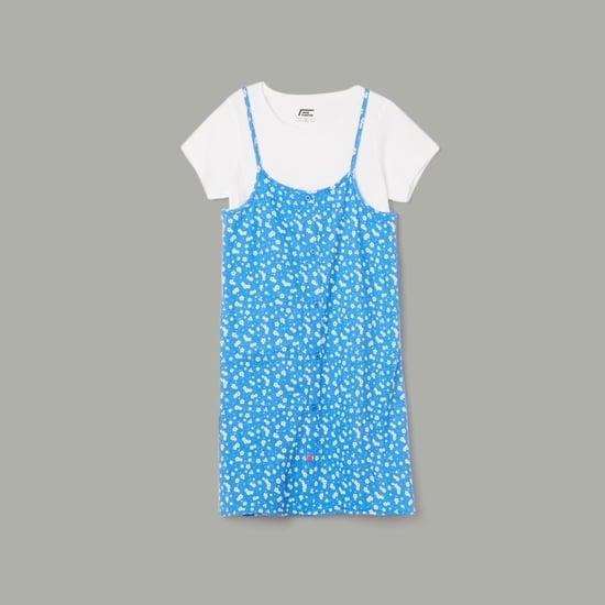 fame forever girls printed sleeveless dress with t-shirt