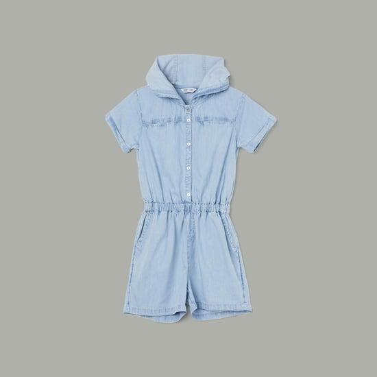 fame forever girls solid denim jumpsuit